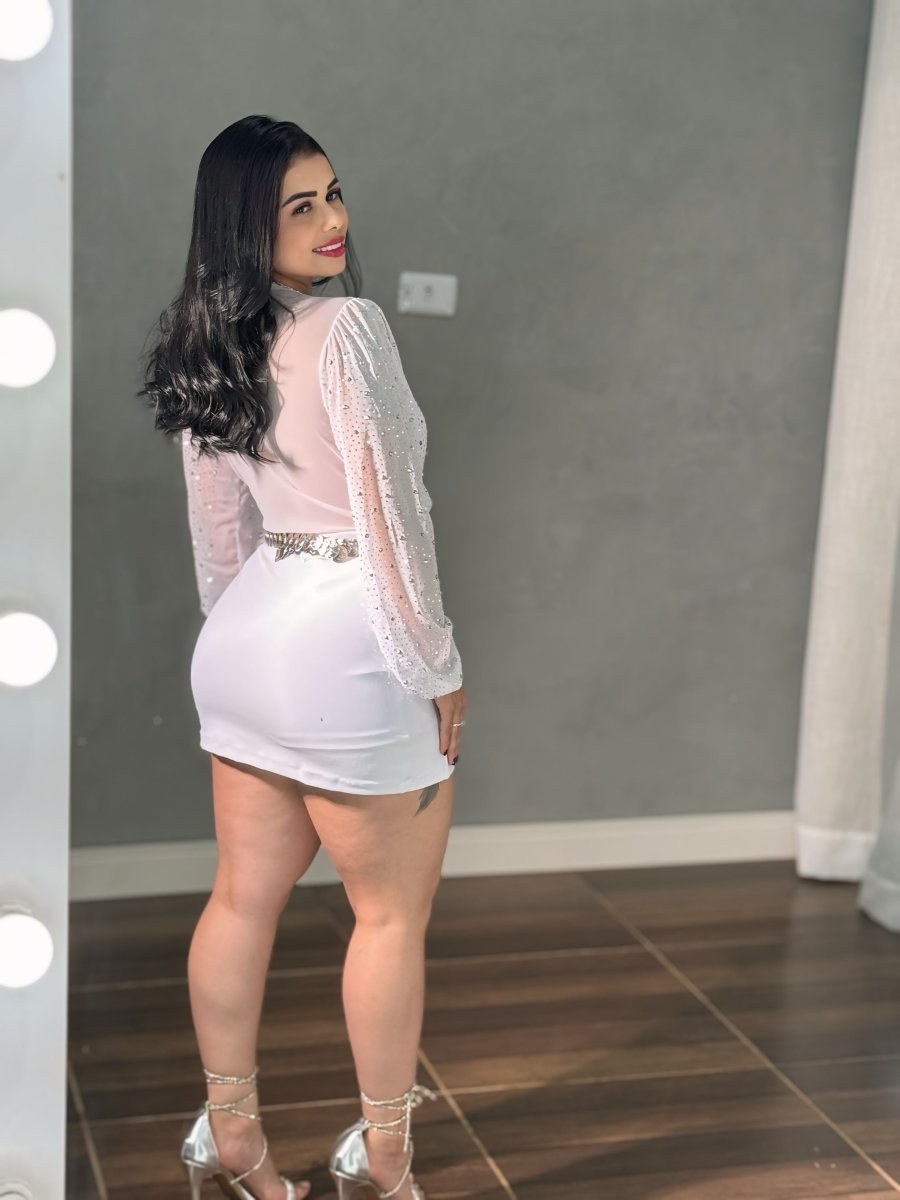 Body tule com brilho manga longa Cristal (preto, branco, vermelho) - Preciosa by Catiuse Daniela