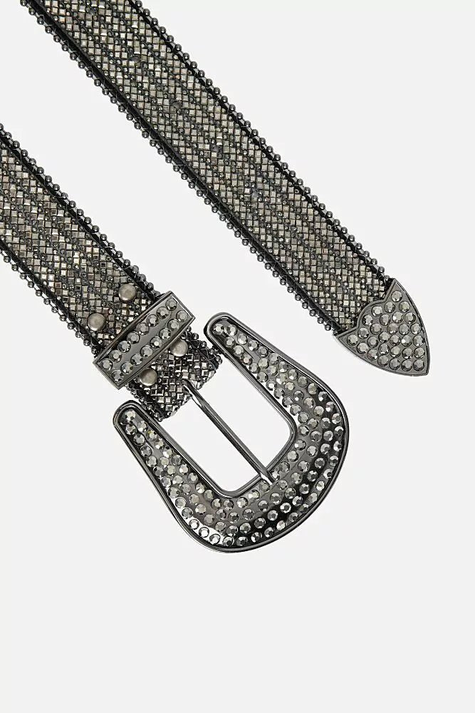 "Passante e ponteira de metal com strass do cinto country feminino preto