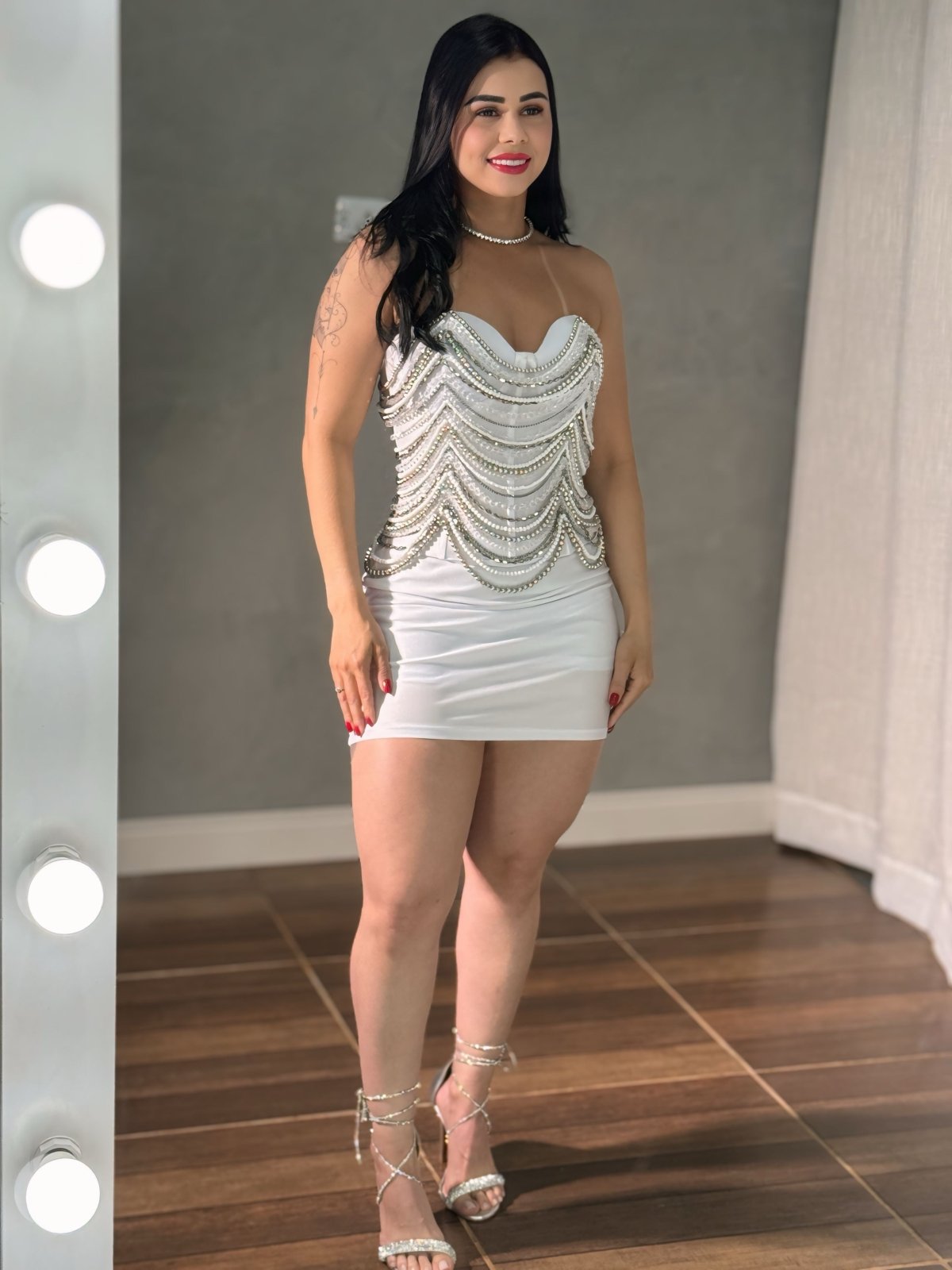 Conjunto Cropped e Short Saia Brilho e pedrarias Celebration - Preciosa by Catiuse Daniela