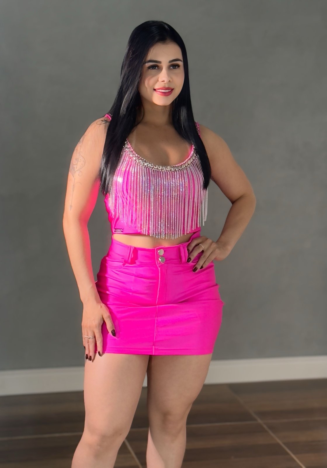 CONJUNTO SAIA E CROPPED FRANJA CORRENTE STRASS - LUXO - Preciosa by Catiuse Daniela