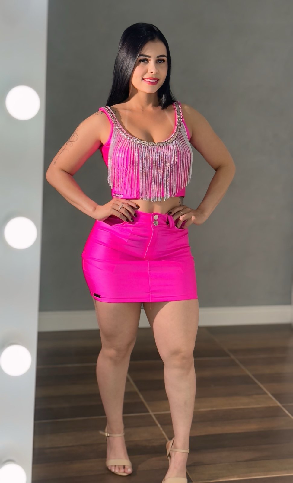 CONJUNTO SAIA E CROPPED FRANJA CORRENTE STRASS - LUXO - Preciosa by Catiuse Daniela