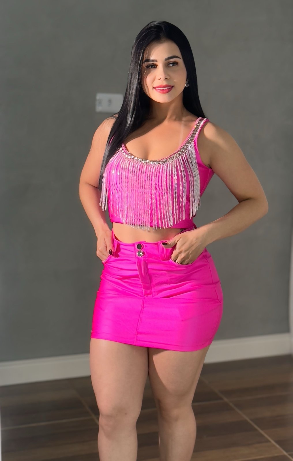 CONJUNTO SAIA E CROPPED FRANJA CORRENTE STRASS - LUXO - Preciosa by Catiuse Daniela