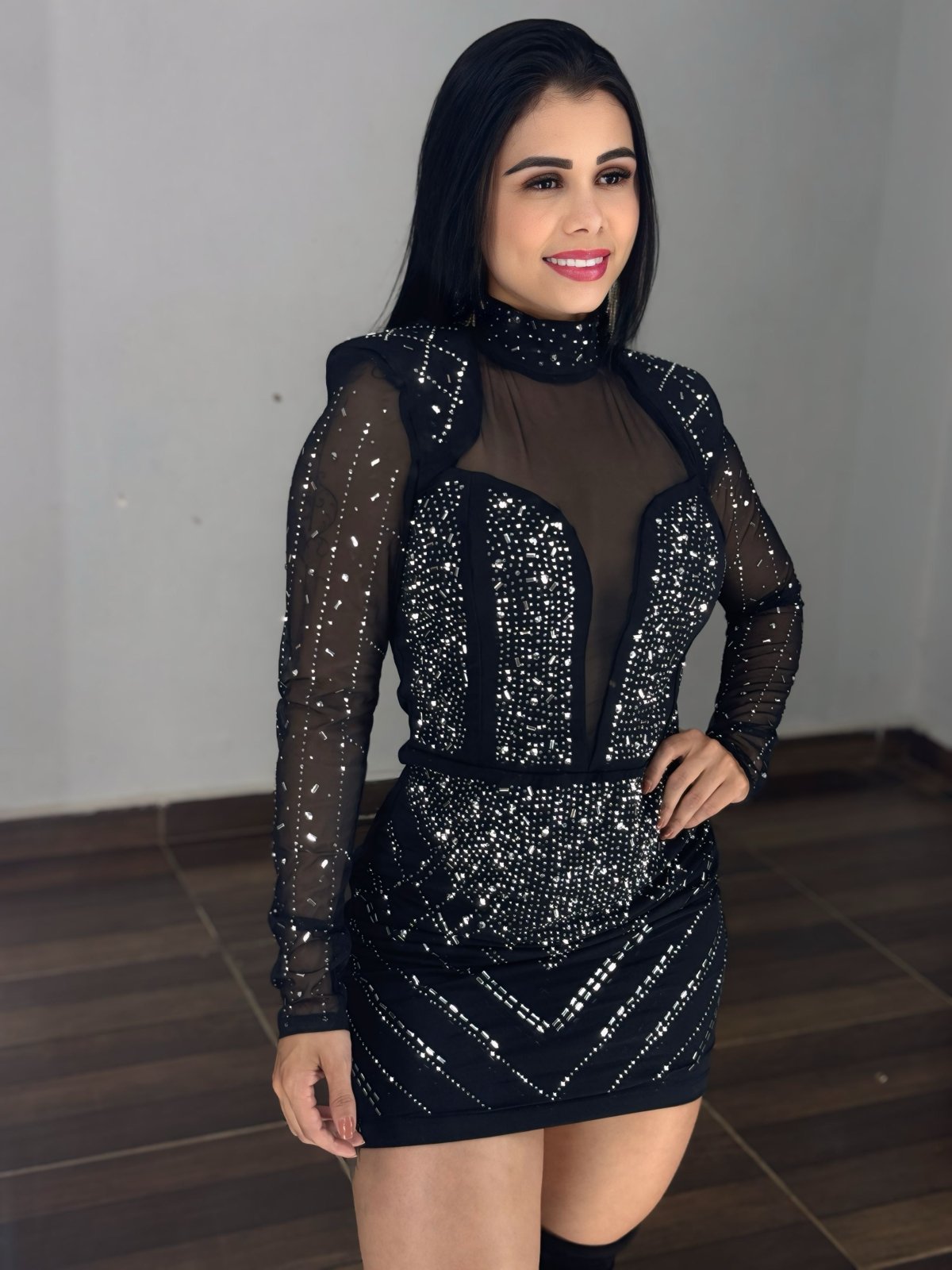 Vestido com brilho e ombreira Carol - Preciosa by Catiuse Daniela