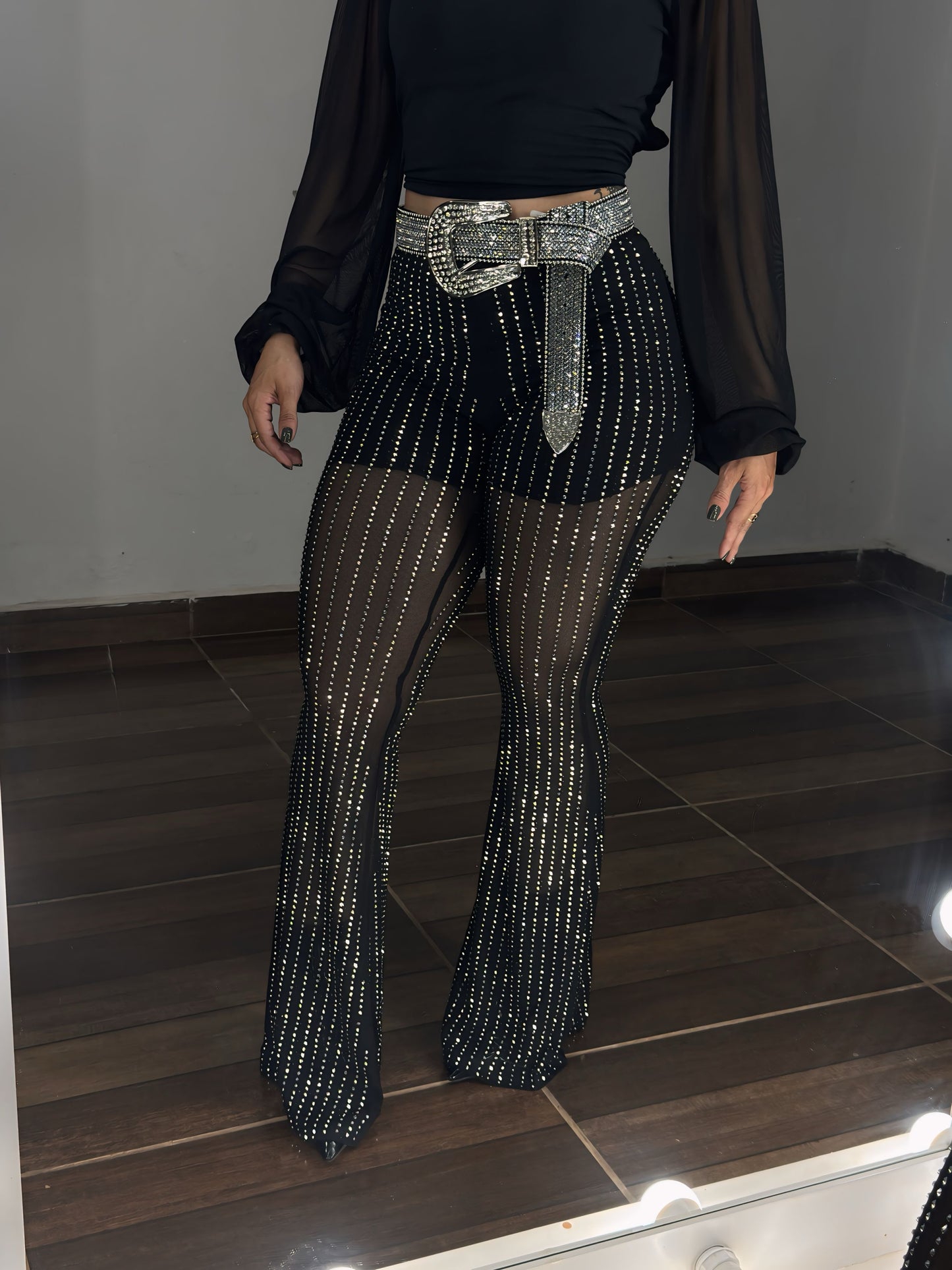 Calça brilho  em tule Flare