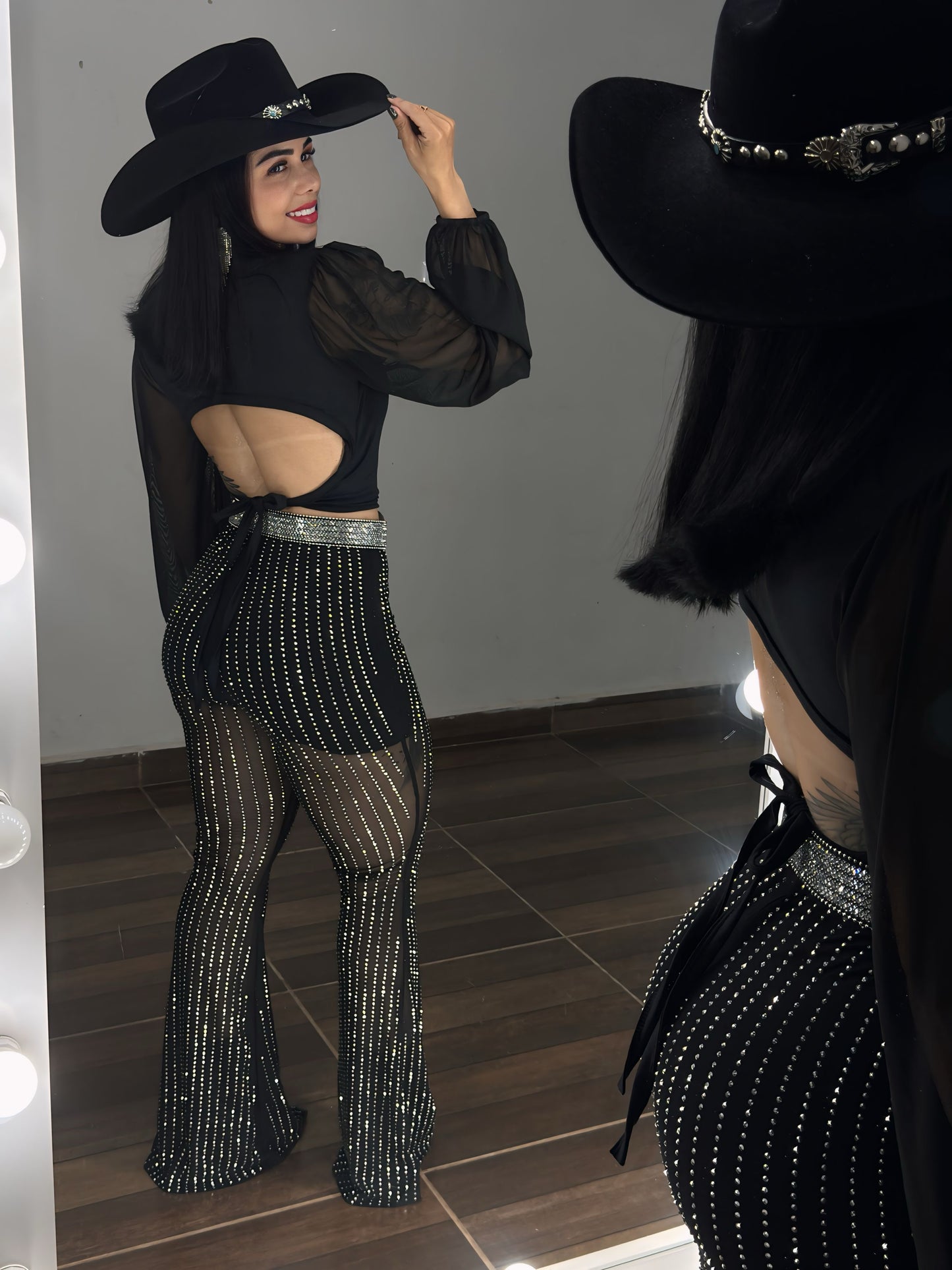 Calça brilho  em tule Flare
