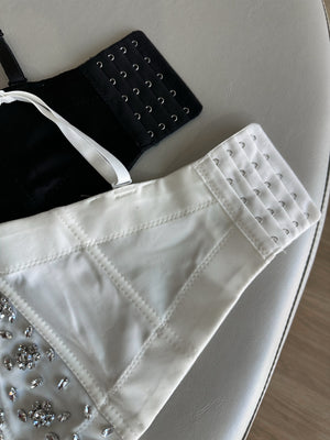 Cropped Corset Kristal Noite | Tecido Bandagem Importado com Pedrarias e Strass