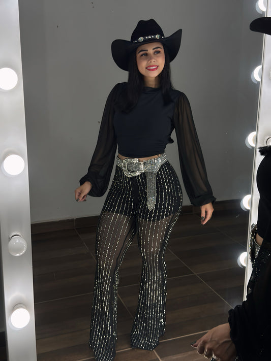 Calça brilho  em tule Flare