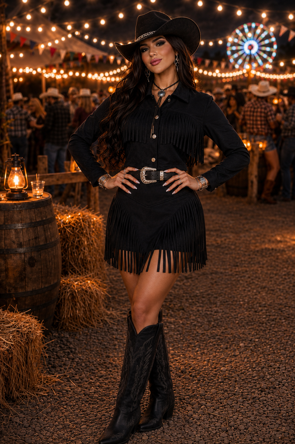 Conjunto Western Dallas Luxo | Jaqueta Cropped com Botões  e Short Saia em Suede Premium com Franjas