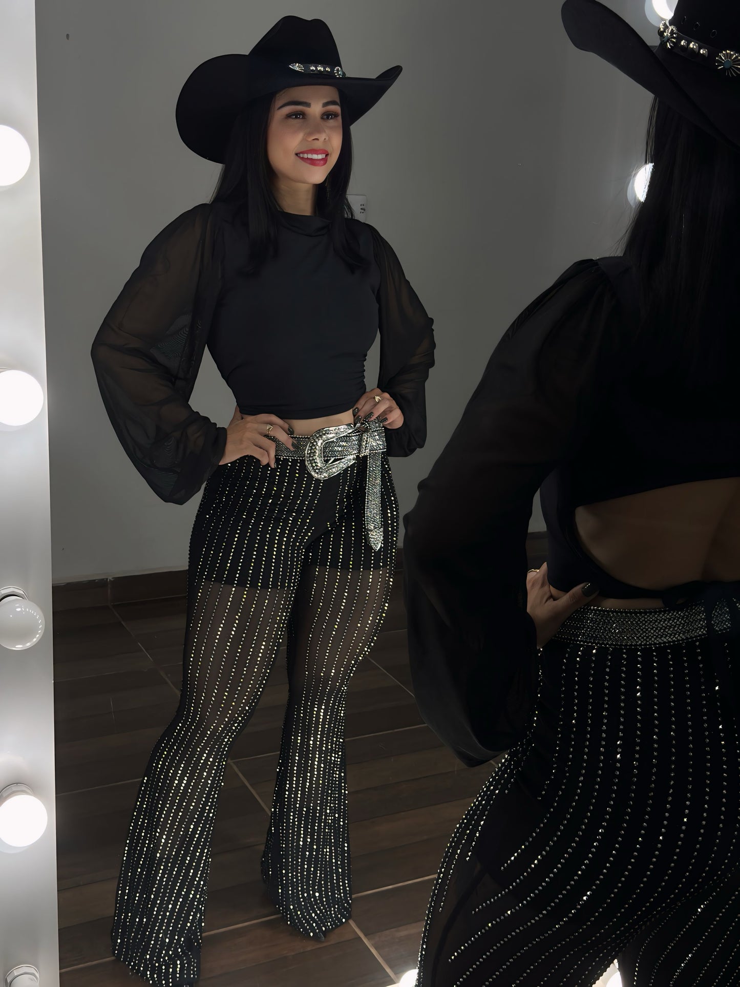 Calça brilho  em tule Flare