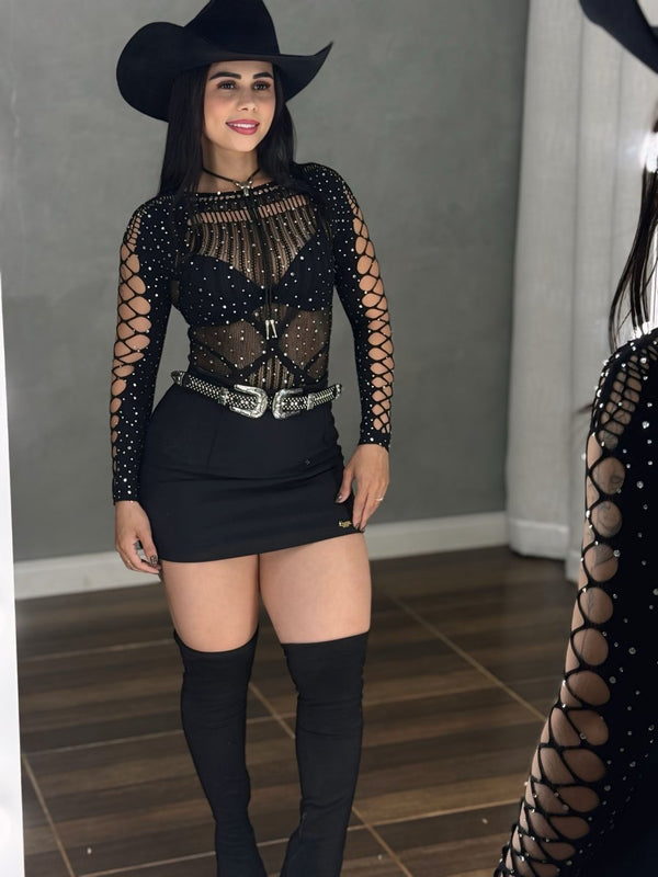 Body Baladinha de Strass | Tecido Meia Ajustável e Alta Elasticidade - Preciosa by Catiuse Daniela