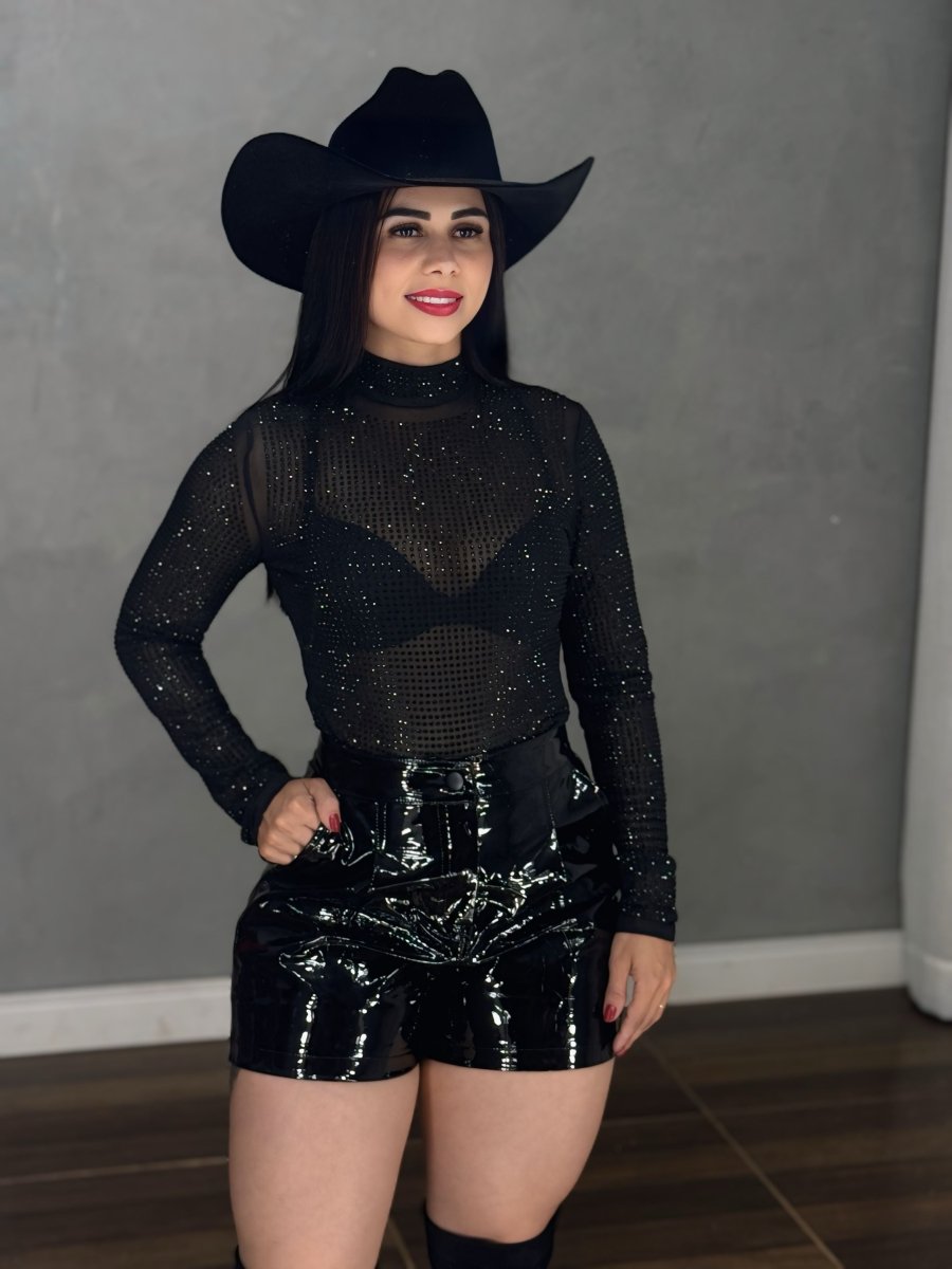 Body Black Importado Luxo | Tule com Strass Premium Frente e Costas - Preciosa by Catiuse Daniela