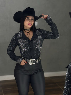 Body Camisa Cavalo Luxo | Tecido Suplex Light com Aplicação de Strass - Preciosa by Catiuse Daniela