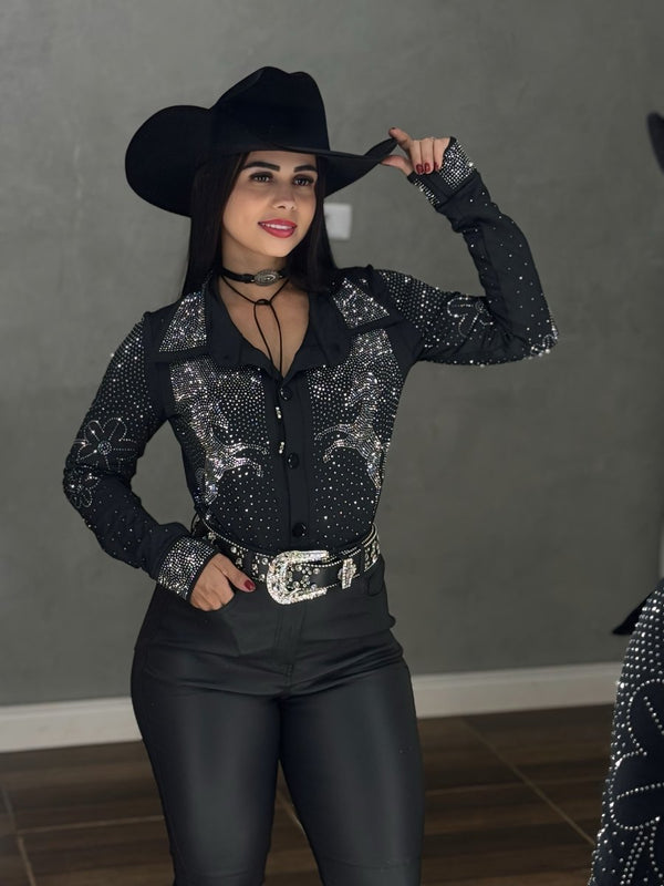 Body Camisa Cavalo Luxo | Tecido Suplex Light com Aplicação de Strass - Preciosa by Catiuse Daniela