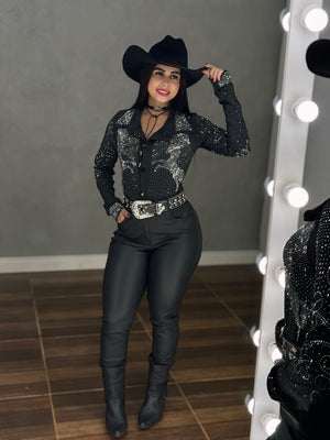 Body Camisa Cavalo Luxo | Tecido Suplex Light com Aplicação de Strass - Preciosa by Catiuse Daniela