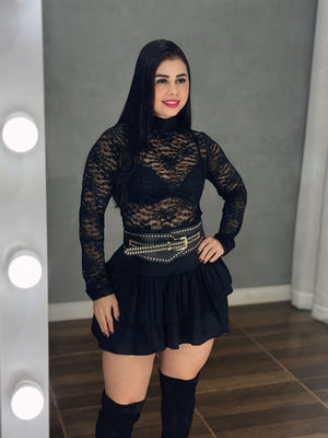 Body de Renda Luxo | Gola Alta e Manga Longa com Alta Elasticidade - Preciosa by Catiuse Daniela