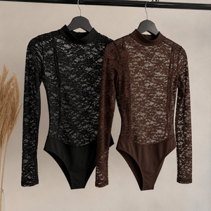 Body de Renda Luxo | Gola Alta e Manga Longa com Alta Elasticidade - Preciosa by Catiuse Daniela