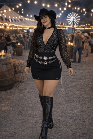 Body tule com brilho manga longa Cristal (preto, branco, vermelho) - Preciosa by Catiuse Daniela