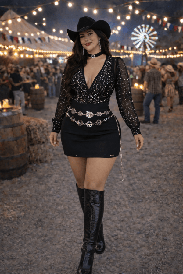 Body tule com brilho manga longa Cristal (preto, branco, vermelho) - Preciosa by Catiuse Daniela