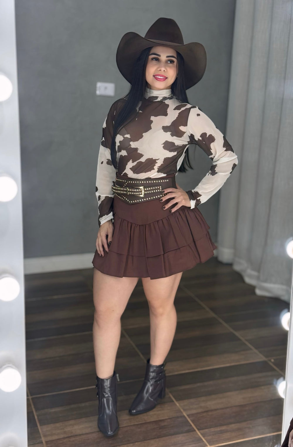 Body Western Luana | Tecido Tule de Poliamida Premium com Estampa Cow e Gola Alta - Preciosa by Catiuse Daniela