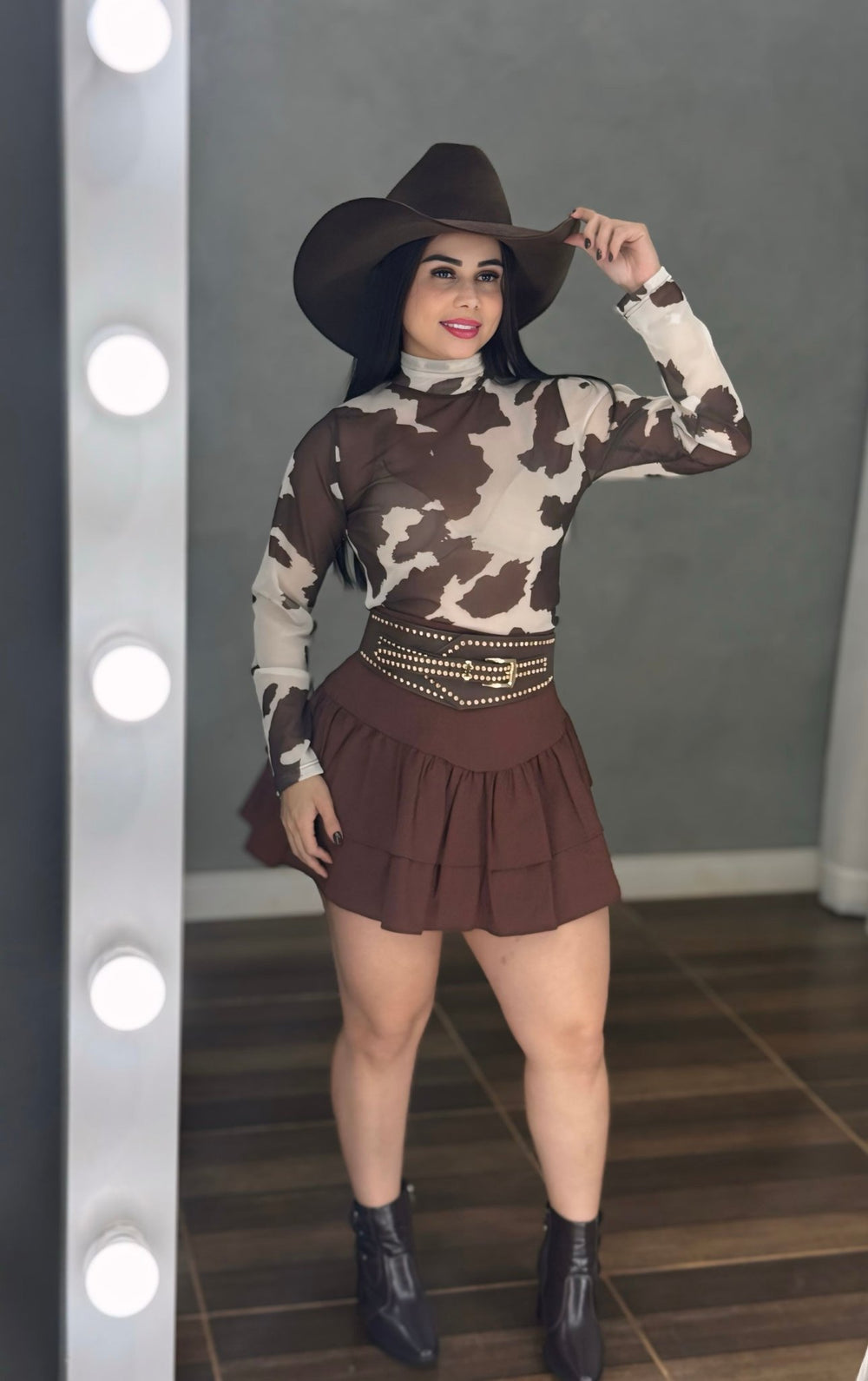 Body Western Luana | Tecido Tule de Poliamida Premium com Estampa Cow e Gola Alta - Preciosa by Catiuse Daniela