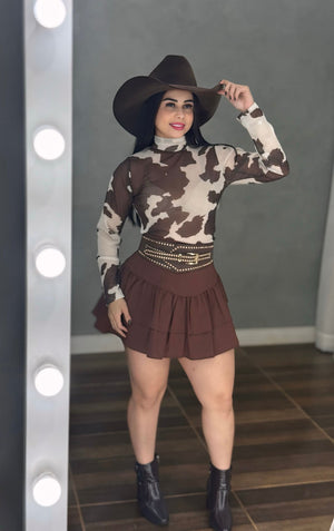 Body Western Luana | Tecido Tule de Poliamida Premium com Estampa Cow e Gola Alta - Preciosa by Catiuse Daniela