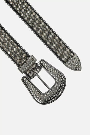 "Passante e ponteira de metal com strass do cinto country feminino preto
