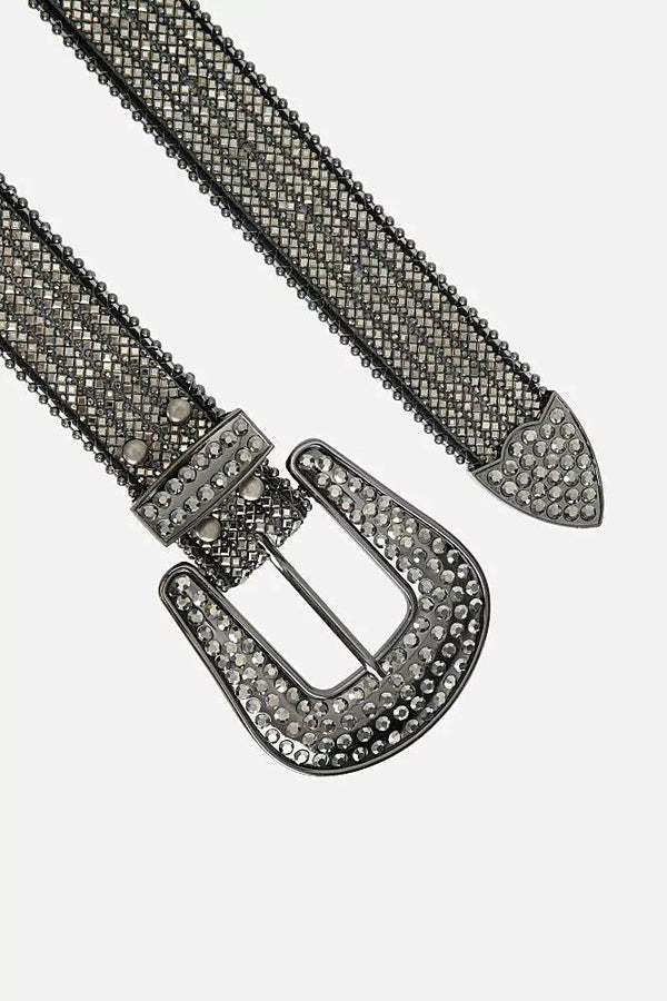 "Passante e ponteira de metal com strass do cinto country feminino preto