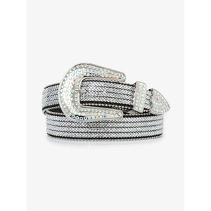"Cinto country feminino luxuoso com fivela cravejada de strass, detalhe principal prata
