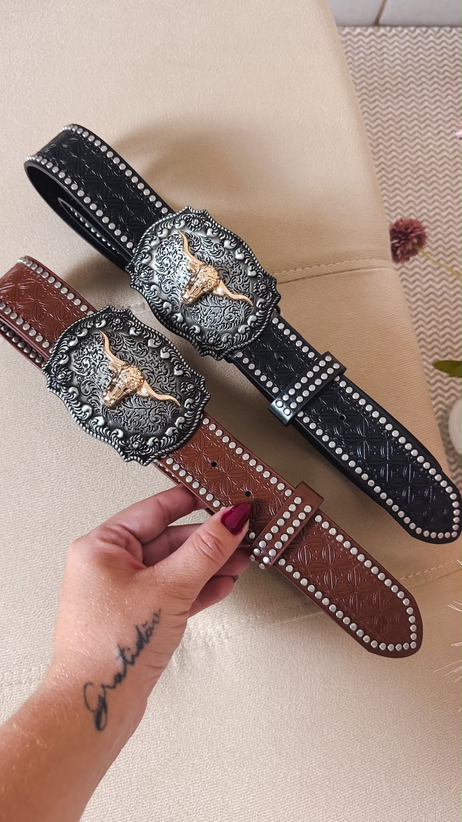 Cinto Western TOURO Luxo | Fivela em Metal e Couro Sintético - Preciosa by Catiuse Daniela