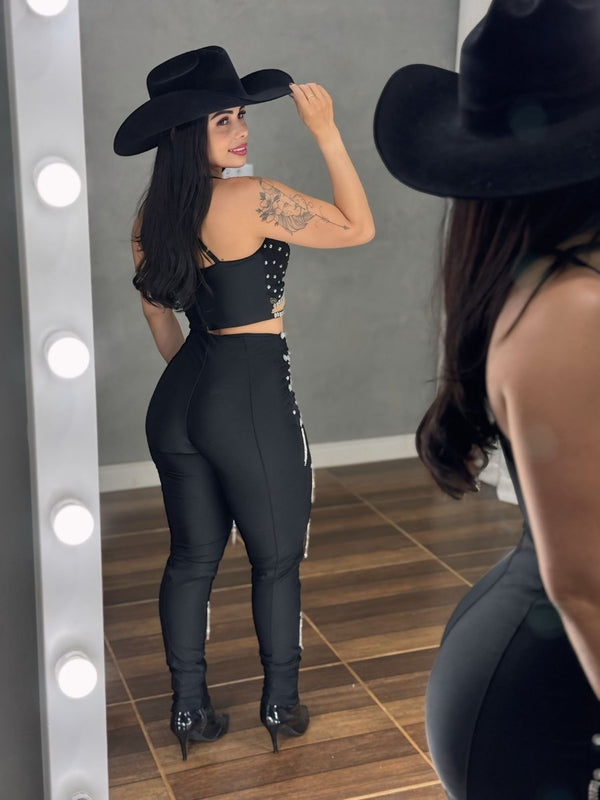 Conjunto Ariana Luxo | Cropped e Calça com Strass e Pedraria Manual - Preciosa by Catiuse Daniela