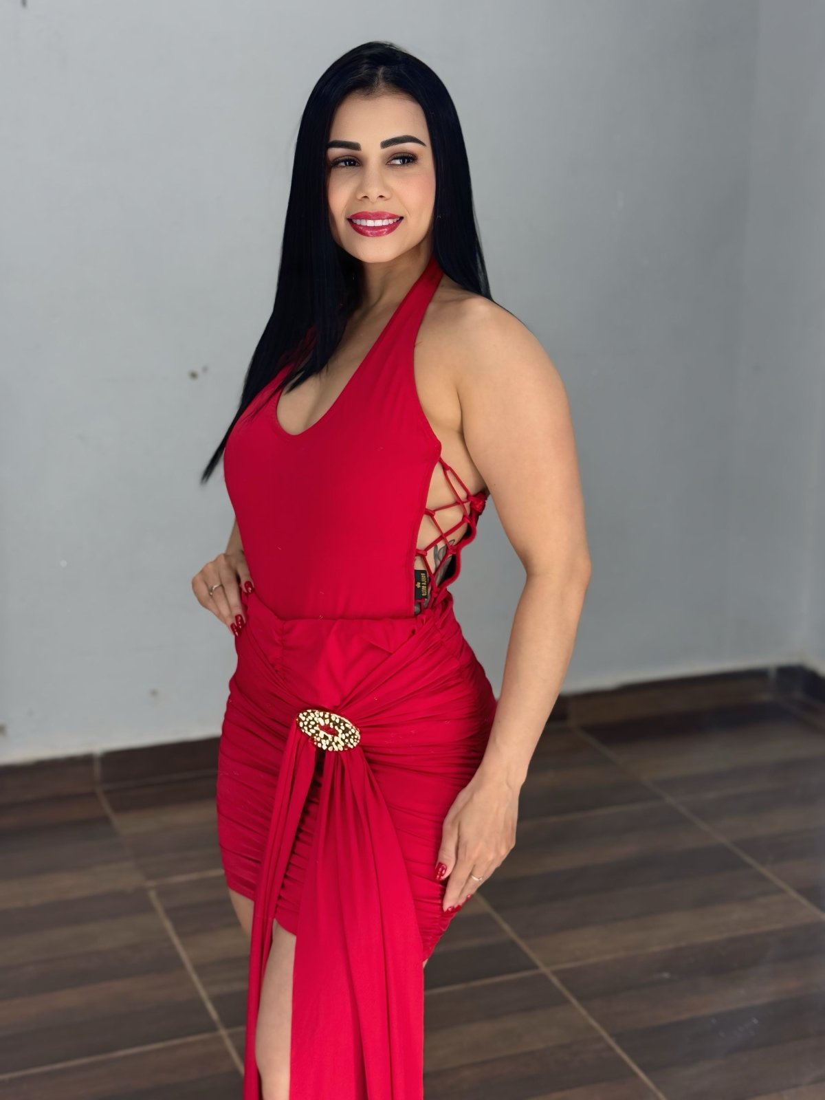 Conjunto Body e Saia Drapeada Luiza Luxo | Poliamida Premium | Festa Natal & Ano Novo - PAULA MELLO - Preciosa by Catiuse Daniela
