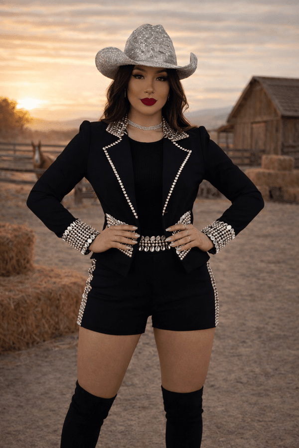 Conjunto Lívia Luxo | Jaqueta Estruturada e Short Cós Alto - Preciosa by Catiuse Daniela