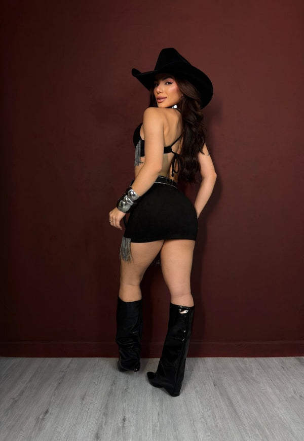 Conjunto Lorena Western Luxo | Poliamida Beach Gloss com Franjas em Corrente - Preciosa by Catiuse Daniela