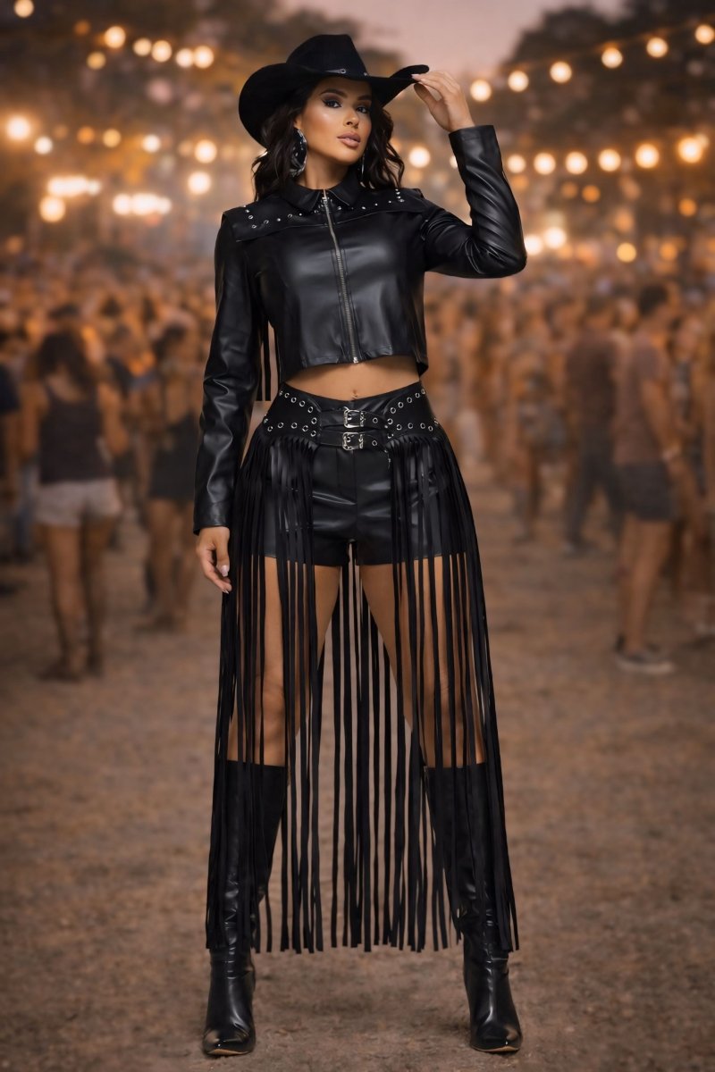 Conjunto Rainha do Rodeio Luxo | Jaqueta Western e Short com Cinto de Franjas - Preciosa by Catiuse Daniela