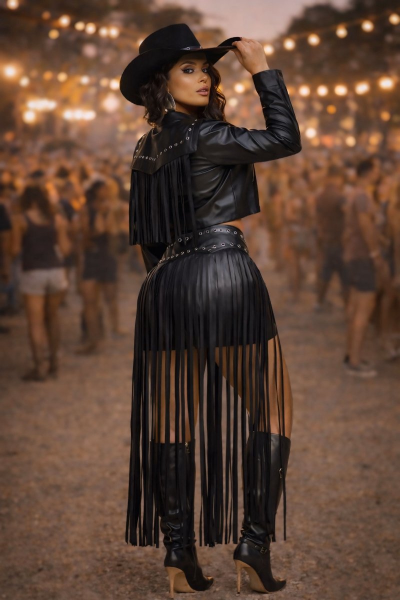 Conjunto Rainha do Rodeio Luxo | Jaqueta Western e Short com Cinto de Franjas - Preciosa by Catiuse Daniela