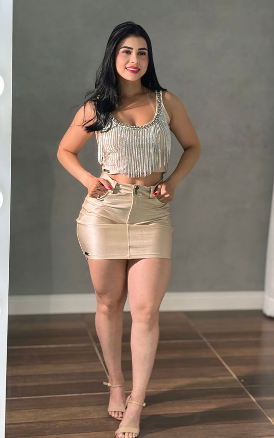 CONJUNTO SAIA E CROPPED FRANJA CORRENTE STRASS - LUXO - Preciosa by Catiuse Daniela