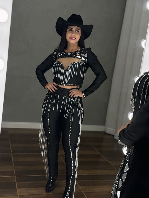 Conjunto Texas Night Luxo | Bordado em Espelhos e Franjas de Corrente - Preciosa by Catiuse Daniela