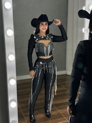 Conjunto Texas Night Luxo | Bordado em Espelhos e Franjas de Corrente - Preciosa by Catiuse Daniela