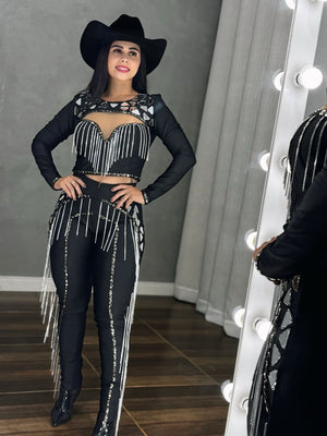 Conjunto Texas Night Luxo | Bordado em Espelhos e Franjas de Corrente - Preciosa by Catiuse Daniela