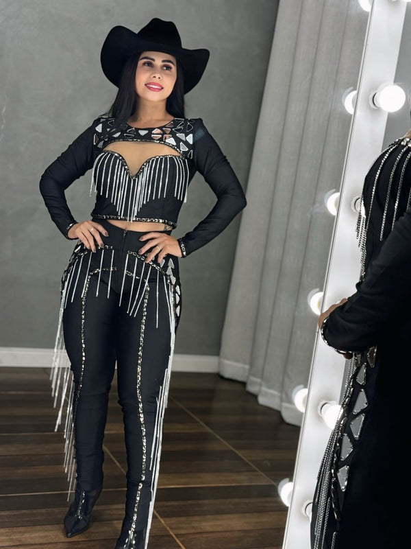 Conjunto Texas Night Luxo | Bordado em Espelhos e Franjas de Corrente - Preciosa by Catiuse Daniela