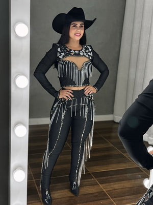 Conjunto Texas Night Luxo | Bordado em Espelhos e Franjas de Corrente - Preciosa by Catiuse Daniela