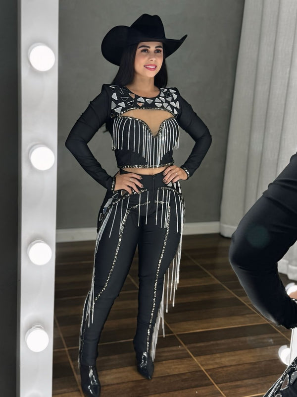 Conjunto Texas Night Luxo | Bordado em Espelhos e Franjas de Corrente - Preciosa by Catiuse Daniela