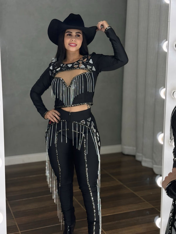 Conjunto Texas Night Luxo | Bordado em Espelhos e Franjas de Corrente - Preciosa by Catiuse Daniela