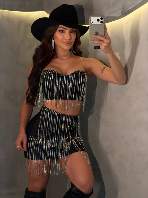 Conjunto Texas Star Luxo | Poliamida Trilobal com Correntes de Strass Manuais - Preciosa by Catiuse Daniela