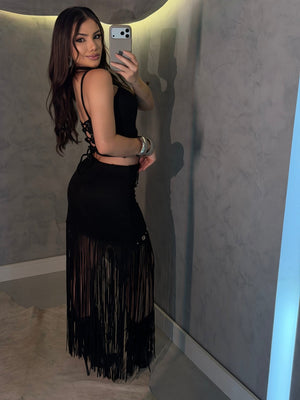Conjunto Western Leona Luxo | Cropped com Bojo e Saia em Suede Premium - Preciosa by Catiuse Daniela