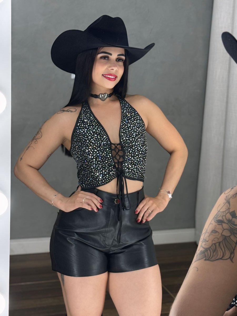 Cropped Brilho Luxo | Alfaiataria Premium com Aplicações de Strass - Preciosa by Catiuse Daniela