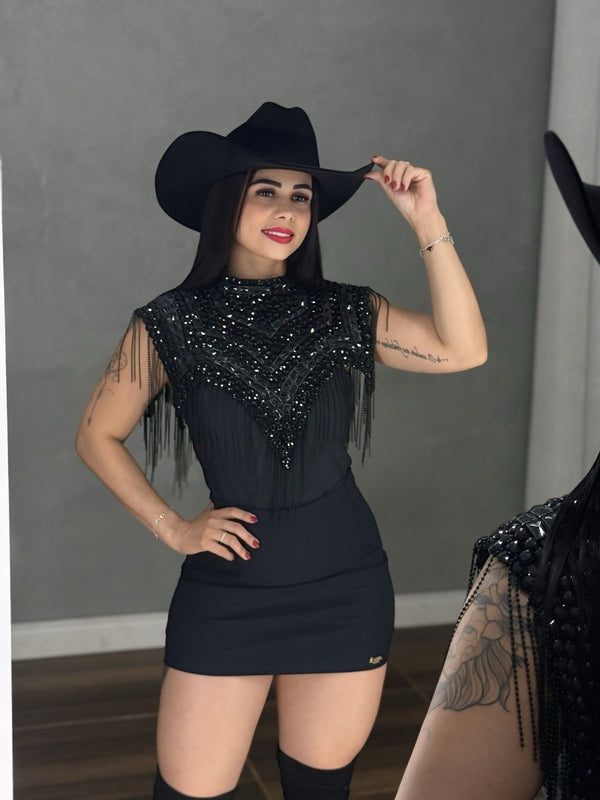 Gola Country Luxo em Pedrarias | Bordado Artesanal com Strass e Franjas - Preciosa by Catiuse Daniela