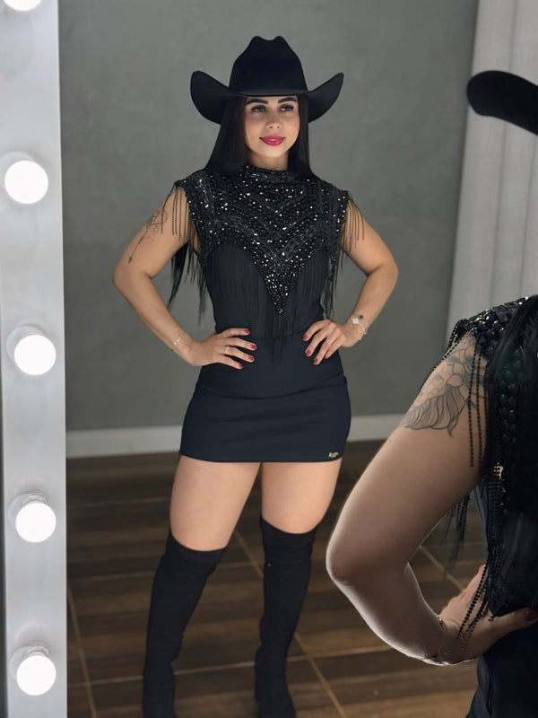 Gola Country Luxo em Pedrarias | Bordado Artesanal com Strass e Franjas - Preciosa by Catiuse Daniela