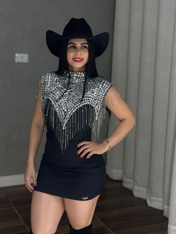 Gola Country Luxo em Pedrarias | Bordado Artesanal com Strass e Franjas - Preciosa by Catiuse Daniela