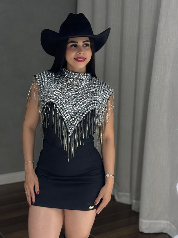 Gola Country Luxo em Pedrarias | Bordado Artesanal com Strass e Franjas - Preciosa by Catiuse Daniela